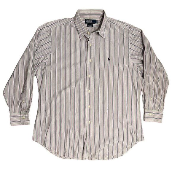 Polo Ralph Lauren Shirt Men’s 16.5 Purple Stripe Button Up Andrew Dress Pony - Picture 9 of 9
